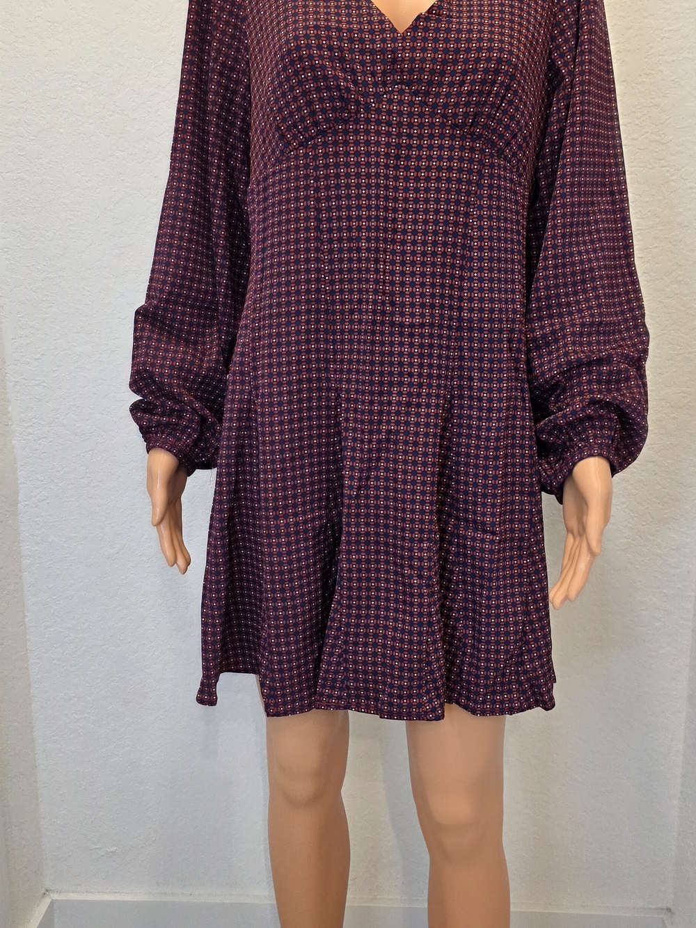Purple Patterned V-Neck Mini Dress